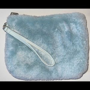A Light Blue Fuzzy Soft Wristlet Purse